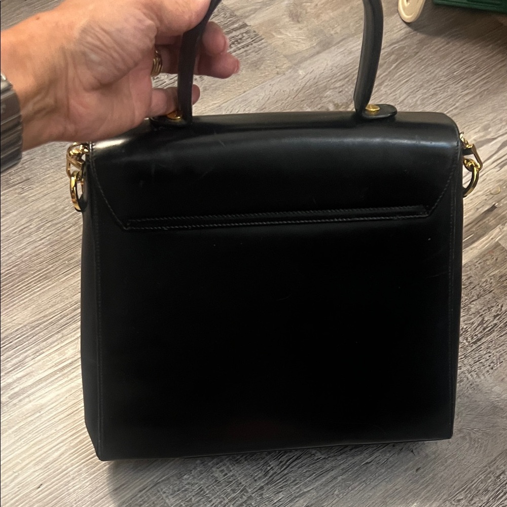 SOLD-SOLD Salvatore Ferragamo Elegant Navy blue Handbag with Gold Accents - Picture 3 of 10